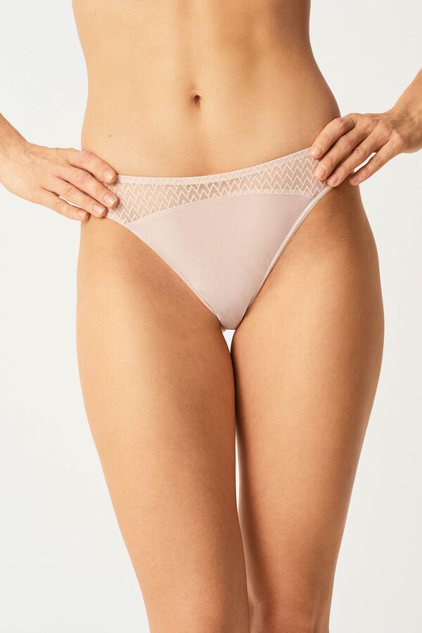 Womensecret Manhattan classic panty with patterned tulle gris
