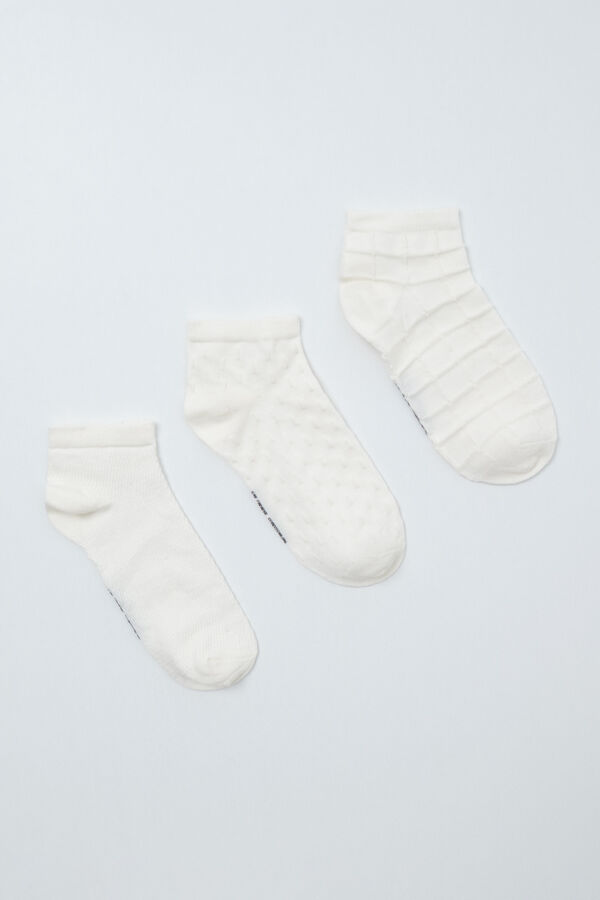 Women'secret White short textured 3-pack socks white