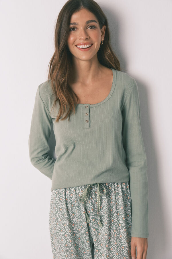 Women'secret Green cotton floral print long pyjamas green