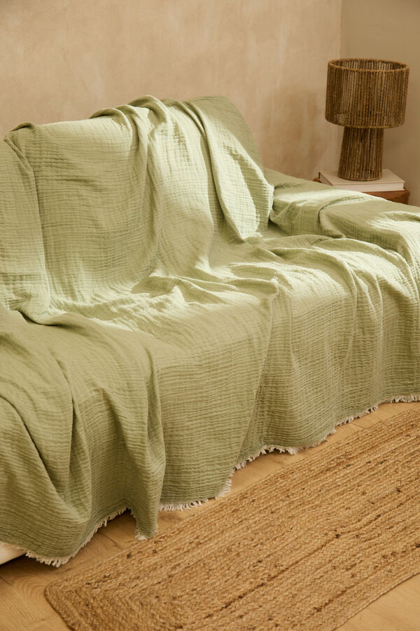 Calma House Colcha de musselina de algod&atilde;o verde verde