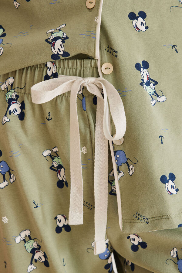 Womensecret Pidžama na kopčanje Mickey Mouse od 100 % pamuka Zelena
