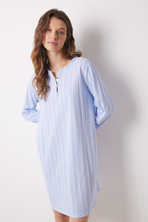 Womensecret Camisa de dormir curta 100% algodão com estampado riscas azul