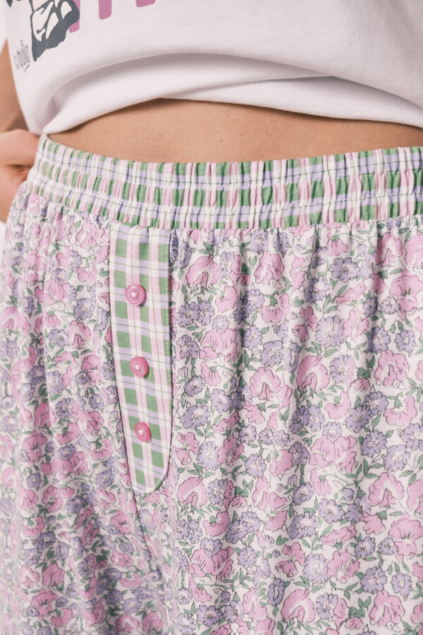 Women'secret Duga pamučna pidžama Mafalda sa cvetićima Bež