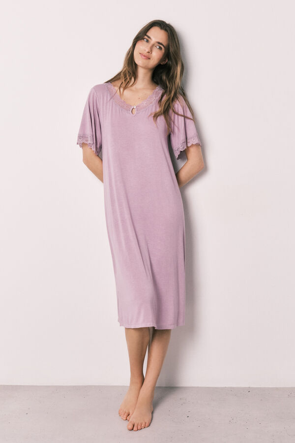 Women'secret Pink viscose soft touch long nightgown pink