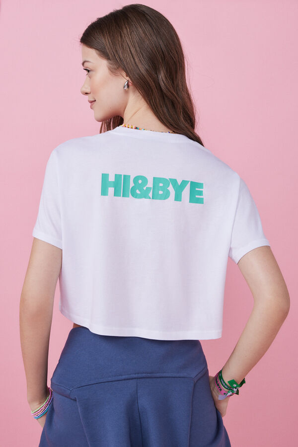 Womensecret T-Shirt 100 % Baumwolle Beige Logo Rücken Naturweiß