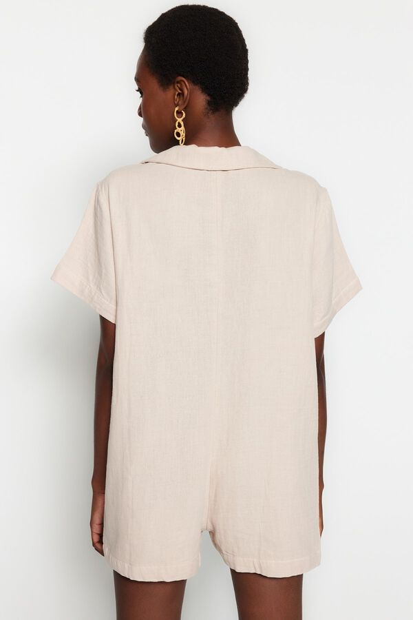 Trendyol Relaxed cut muslin mini overalls beige