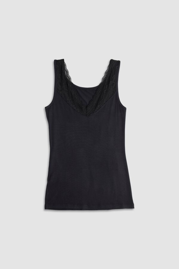 Cotonella Lace sleeveless T-shirt black