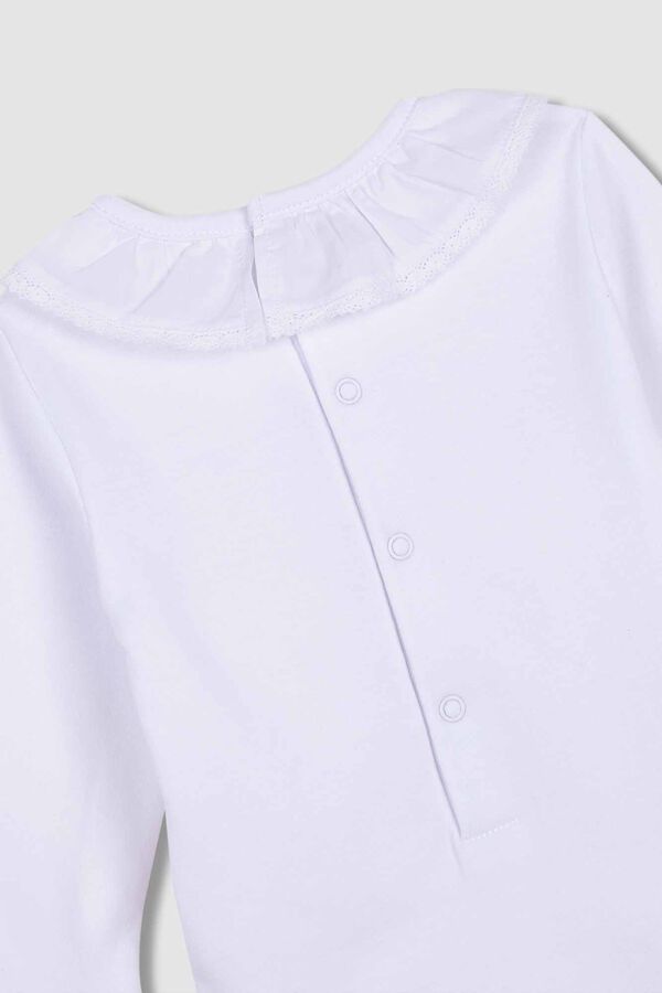 Womensecret White poplin ruffle collar long-sleeved bodysuit blanc