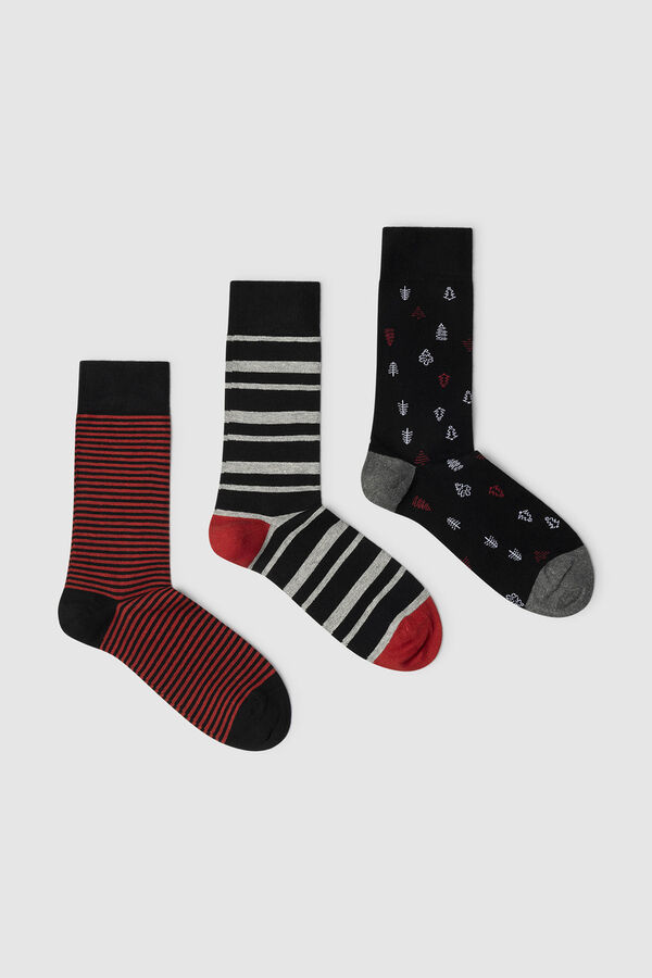 Pepe Jeans Pack de 3 calcetines rayas Navidad negro