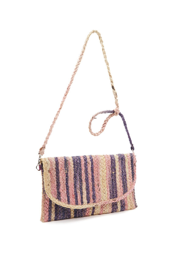 Womensecret Grey striped raffia crossbody bag pink