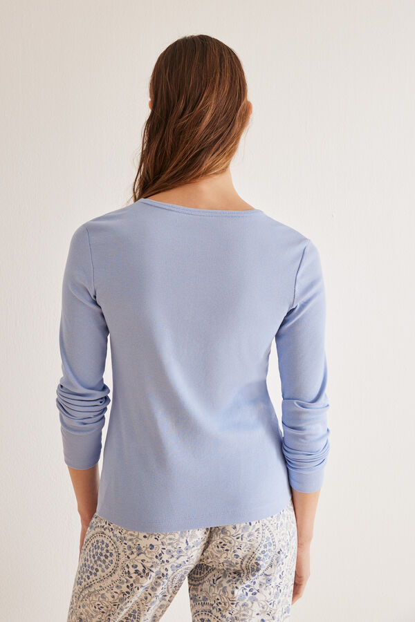 Womensecret Plava majica od 100 % pamuka s ovratnikom s gumbima Plava
