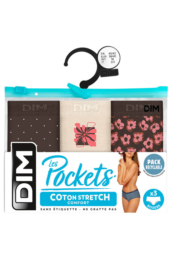 DIM Pacote com 3 boxers de algod&atilde;o el&aacute;stico com estampas estampado