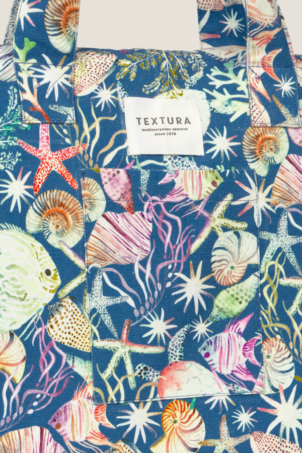 Textura Bestickte Tasche aus laminierter Baumwolle Blau