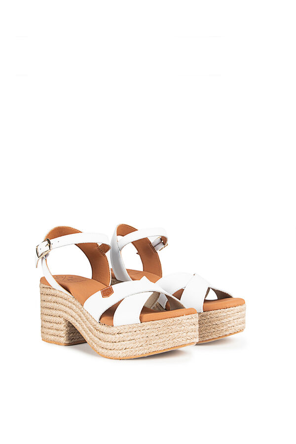 Womensecret Clifton leather heeled wedge sandal blanc