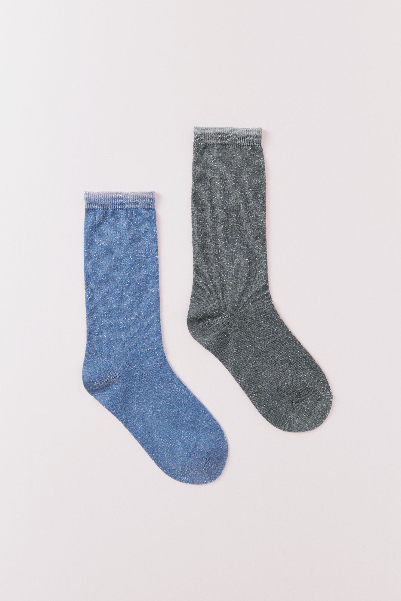 HI&BYE Pack 2 calcetines azul y gris lurex 