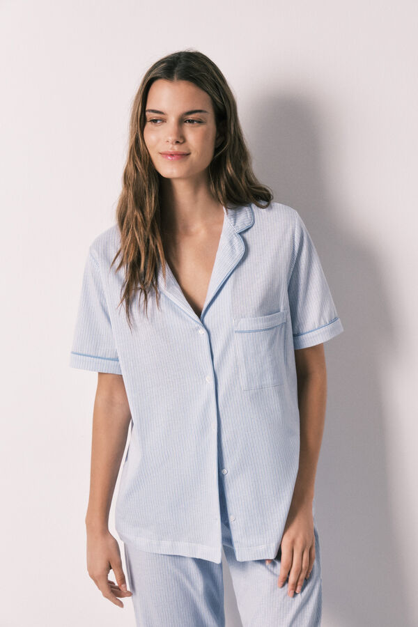 Women'secret Pyjama chemise 100% coton imprim&eacute; bleu bleu