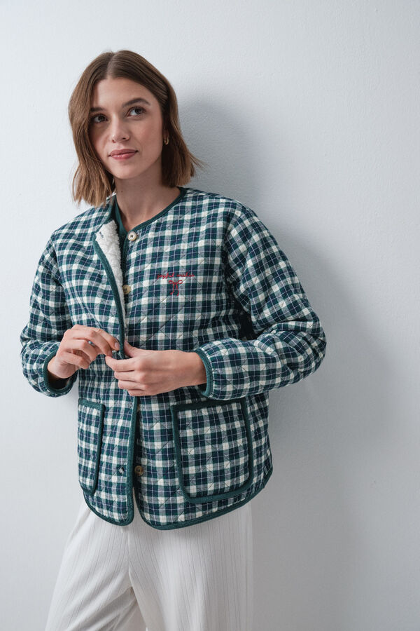 Women'secret Robe de chambre courte &agrave; carreaux en peau de mouton vert