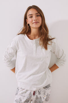 Womensecret Grey long-sleeved T-shirt in 100% cotton with a pocket beige