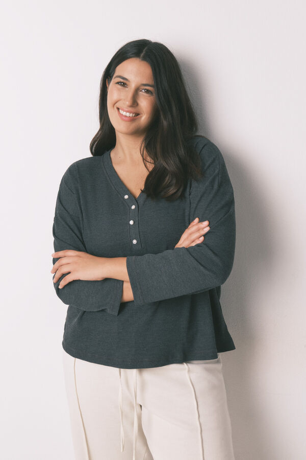 Women'secret Grey waffle long sleeve T-shirt grey