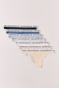 Women'secret Plain cotton 7-pack thongs with logo