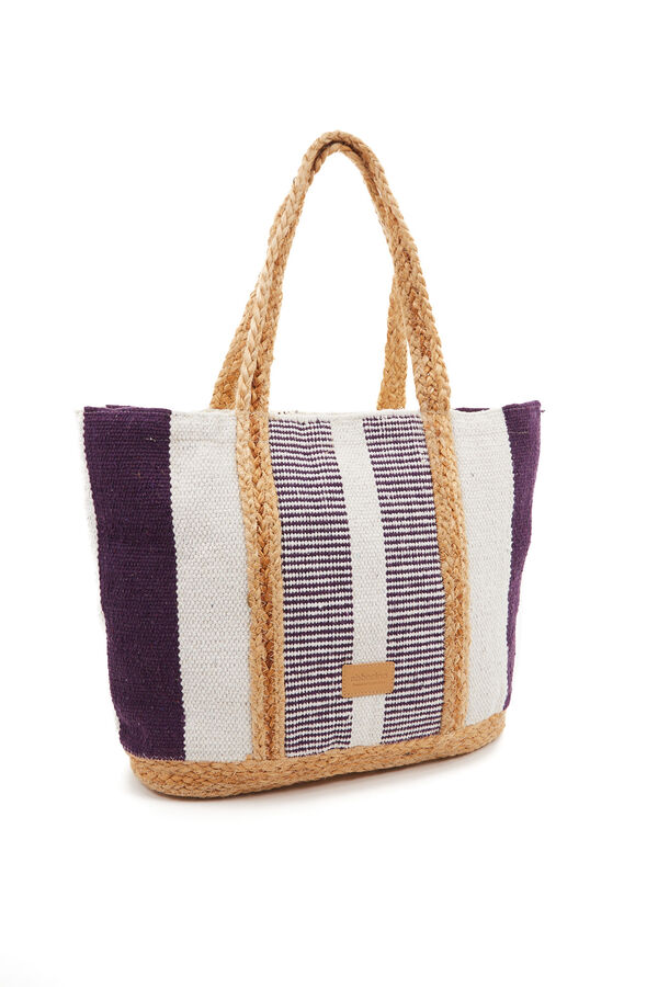 Womensecret Large raffia basket bag with white and lilac striped print Ljubičasta/Lila