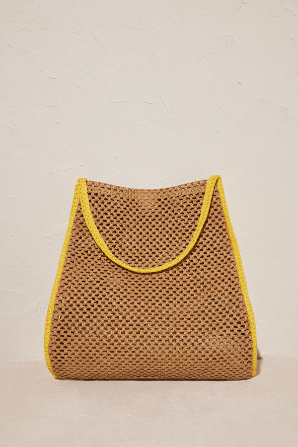 Womensecret Yellow natural tote bag with handle nude