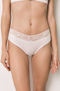 Women'secret White cotton classic wide lace panty