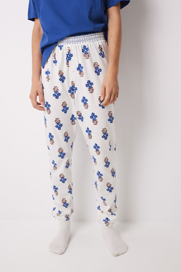 Womensecret 100% cotton skinny long pants with flowers blue