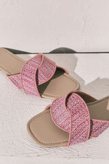 Women'secret Lilac raffia mule sandals pink