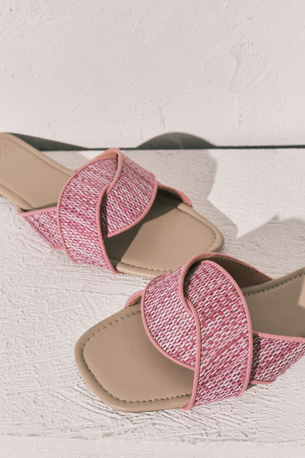 Women'secret Lilac raffia mule sandals pink