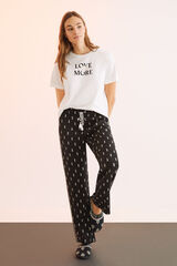 Womensecret Black and white printed viscose pyjama bottoms black