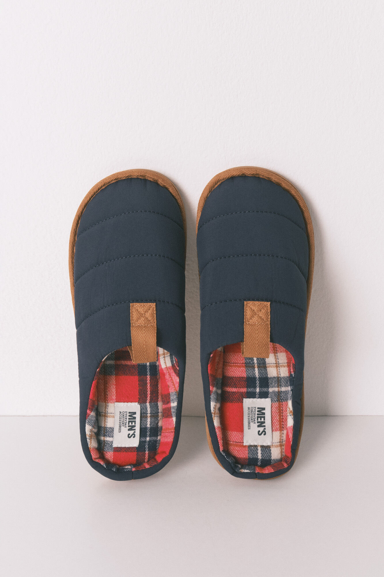 Women'secret Men's blue nylon plaid slippers