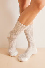 Women'secret Ivory textured mid-calf socks nude