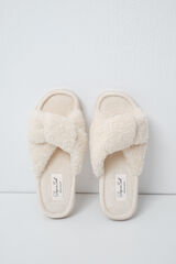 Women'secret White faux shearling knot slippers beige