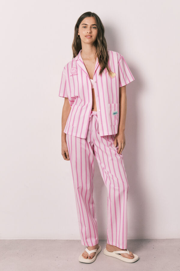 Women'secret Striped cotton classic pyjamas SmileyWorld&reg; pink
