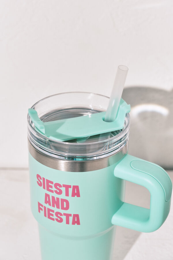 Women'secret Bouteille en acier inoxydable anse verte vert