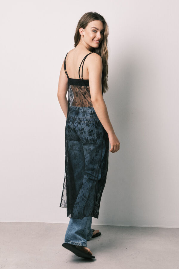 Women'secret Black lace strap long dress black