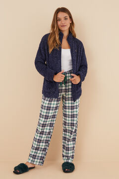 Womensecret Pantalon pyjama à carreaux 100 % coton blanc bleu