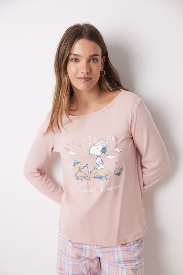 Womensecret 100% cotton pink Snoopy long pajamas pink