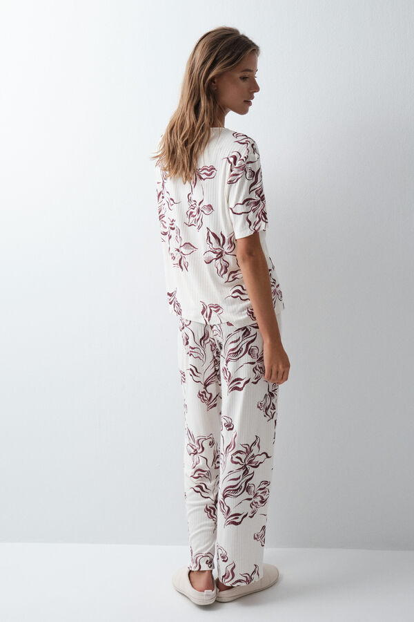 Women'secret Pyjama long &agrave; manches courtes &agrave; fleurs beige