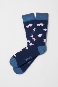 Besocks Meias altas estampado de porquinhos em algod&atilde;o org&acirc;nico