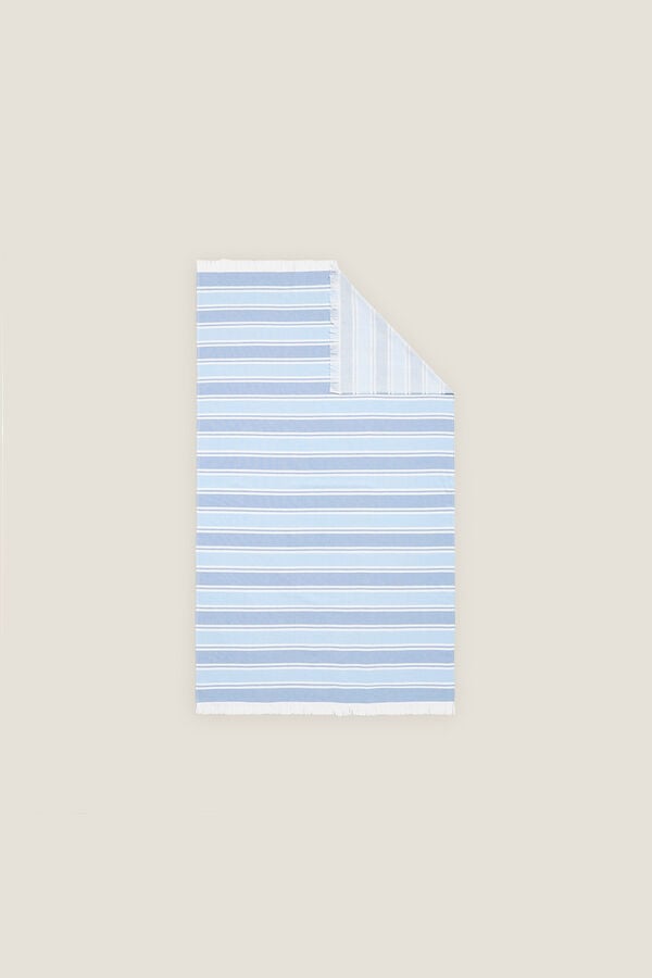 Womensecret Striped fabric and terrycloth beach towel bleu