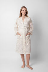 Women'secret Floral cotton midi robe beige