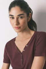 Women'secret Burgundy ribbed cotton short sleeve T-shirt red