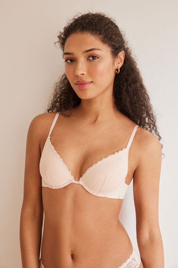 Womensecret GORGEOUS pink lace and microfibre push-up bra pink
