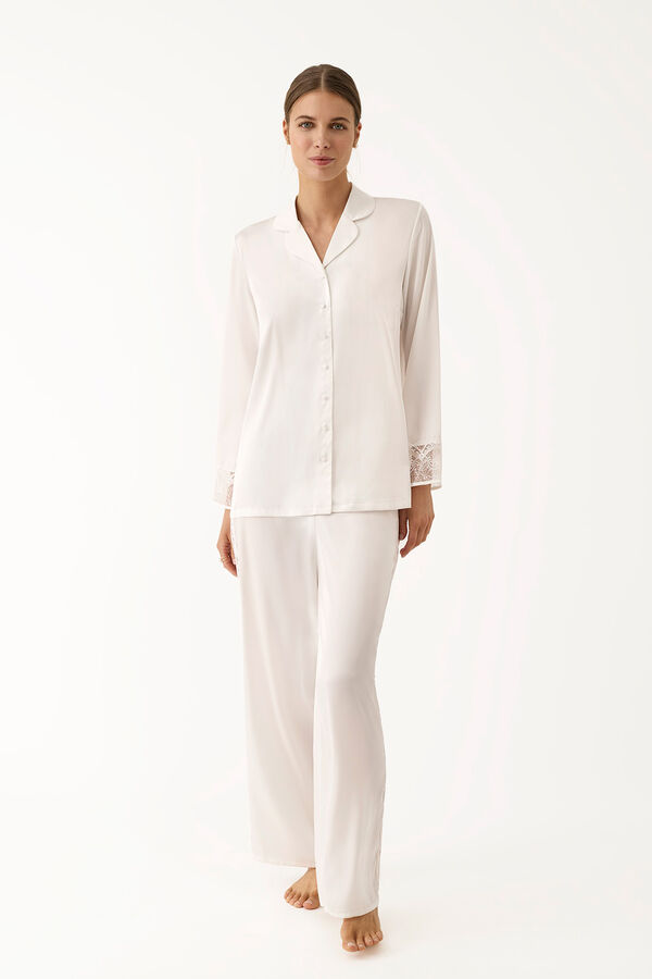 Promise Pijama camisero sat&eacute;n lencero blanco marfil