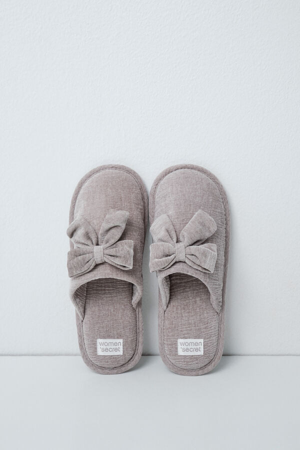 Women'secret Zapatillas casa lazo terciopelo gris gris