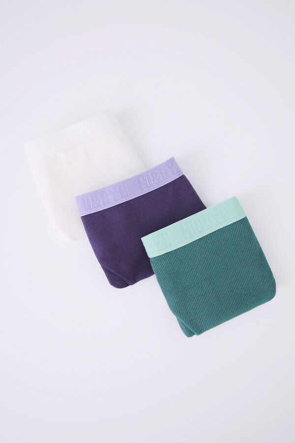 Womensecret Lot 3 tangas coton vert, violet et blanc 