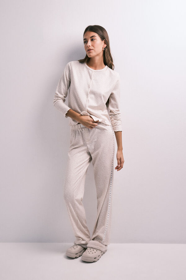 HI&BYE Animal print long pyjamas with buttons white
