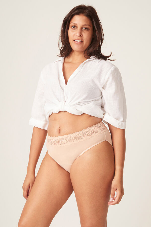 Modibodi High-waisted bamboo lace light-moderate absorption period panty brown